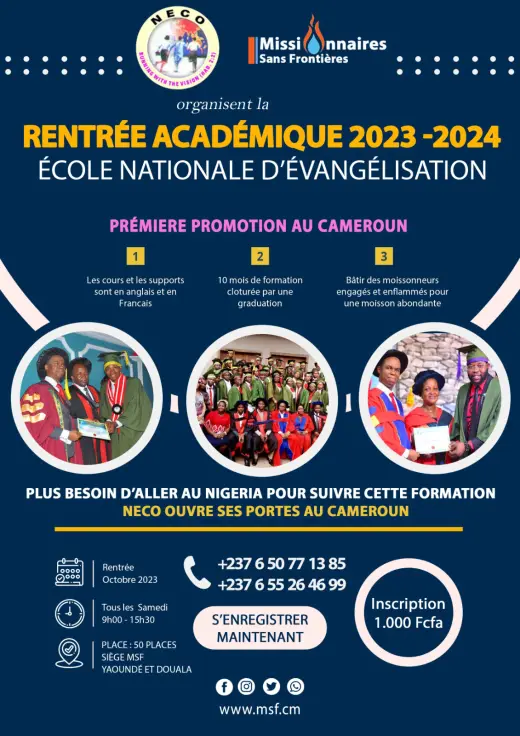 Affiche — Rentrée académique 2023-2024 de l'École nationale d'évangélisation (NECO)